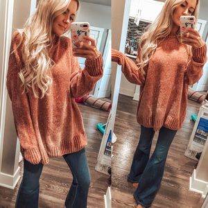 Oversized pink chenille sweater